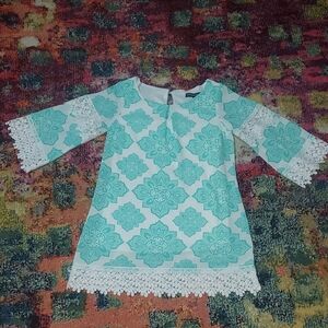 Turquoise and White Lace Dress Easter Wedding Size 7 Girl